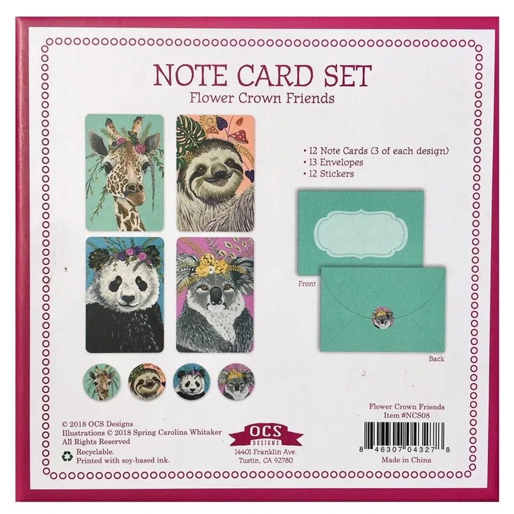 OCS Flower Crown Friends Window Boxed Note Cards with Stickers (NCS08), 12 ct